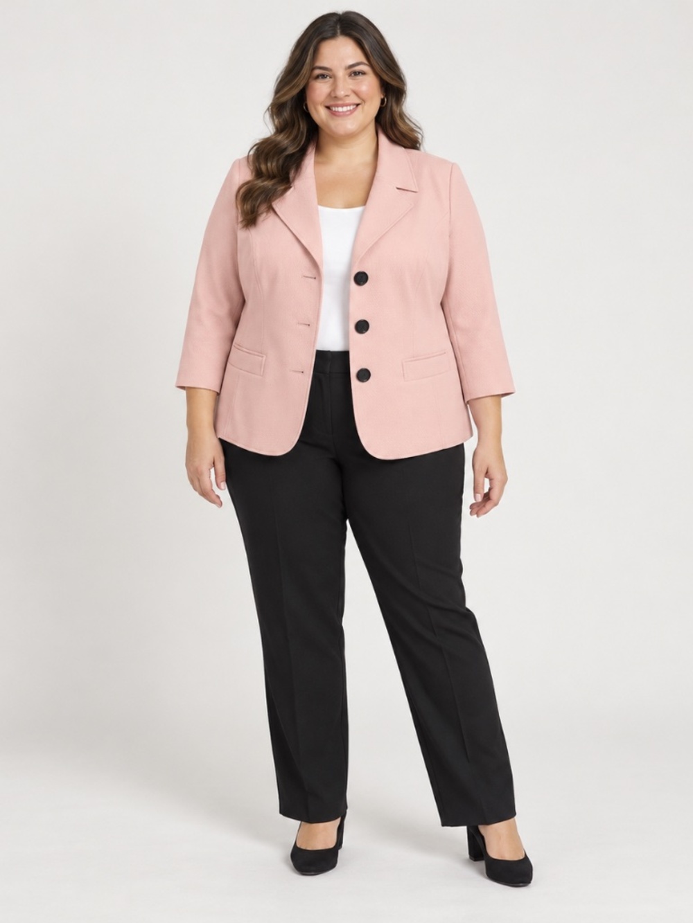 Kasper Woman 20W Blush Pink Textured Three Button Blazer Jacket